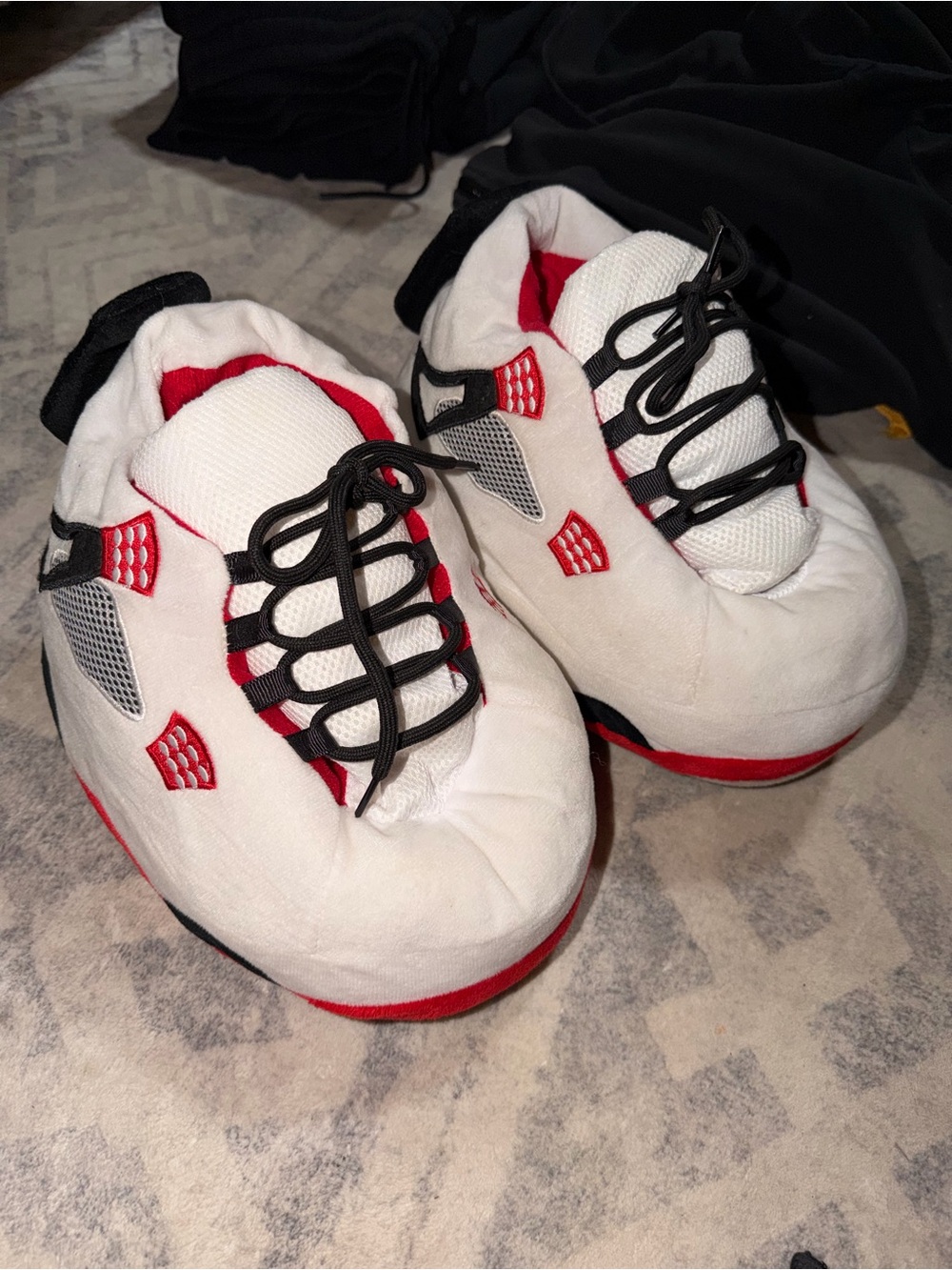 Jordan Kids White and Red Plush Slipper Sneakers